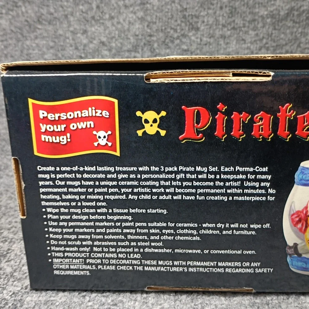 Pirate Mug Set 3 Ceramic Paint Your Own Skulls Ships Nautical DIY Craft Kit